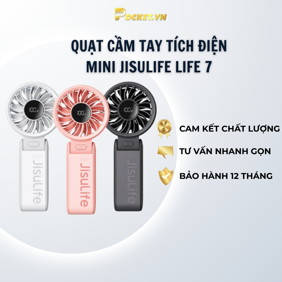 Quạt cầm tay tích điện mini Jisulife Life 7 5 cấp độ gió 3600/5000mAh - Chính hãng - BH 12 tháng