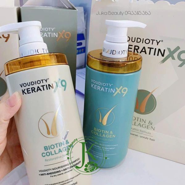 [Mẫu Mới 2026] Bộ Dầu Gội Voudioty Keratin x9 Biotin & Collagen Ý Mỗi chai 500ml