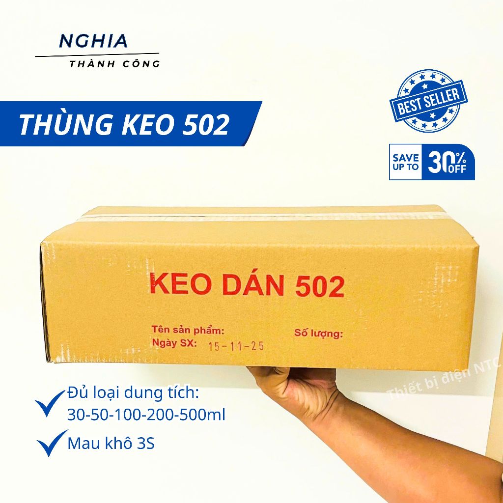 Thùng keo con voi 502 loại tốt keo dán sắt dính chắc dung tích 30-50-100-200-500ml