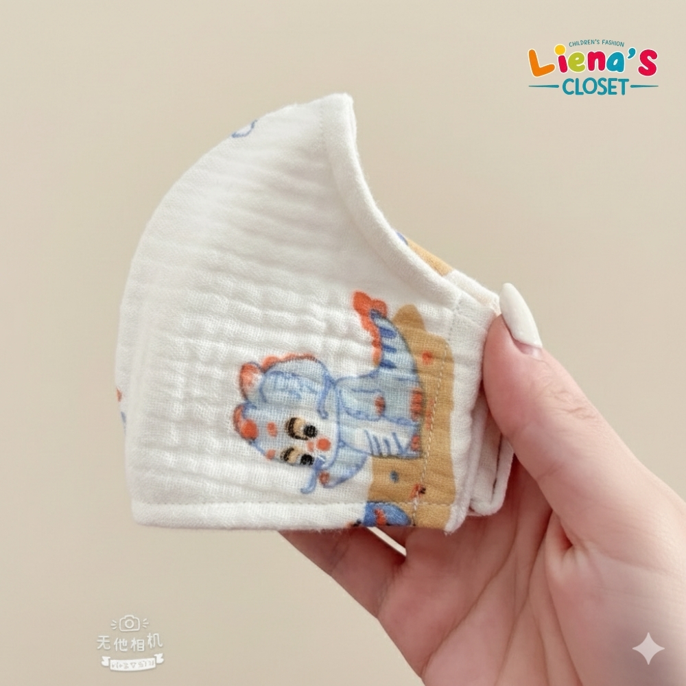 Combo 3 Chiếc Khẩu Trang Liena'S Closet Vải Xô Muslin Hình Dễ Thương Cho Bé Trai/Bé Gái 0-12 Tuổi (Vải Xô Loại 1)