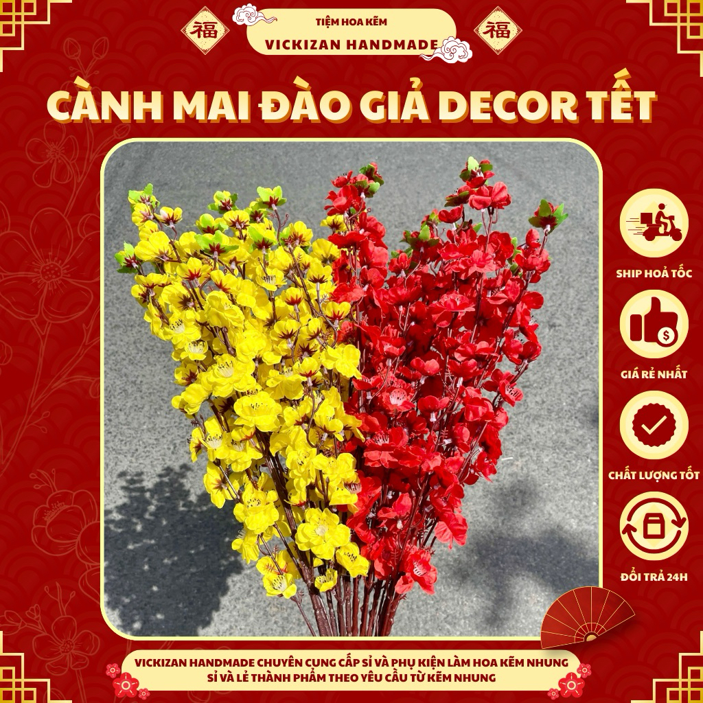 [2026] TẾT] Cành Mai Decor Tết Handmade Thủ Công, Decor, Trang Trí Quà Tặng Tết 2026 Vickizan
