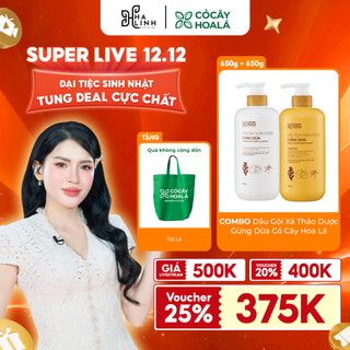   Võ Hà Linh x Cỏ Cây Hoa Lá  COMBO Dầu Gội Xả Thảo Dược Gừng Dừa Cỏ Cây Hoa Lá - 650g chai Tặng Kèm Túi Vải 
