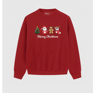   BST Giáng Sinh  Áo Nỉ BOO Không Mũ Unisex Form Overfit In Họa Tiết Noel Chất Liệu Ấm Áp Dày Dặn 