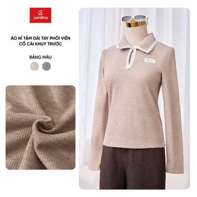 Áo nỉ nữ CARDINA dài tay chất liệu nỉ tăm phối viền cổ cài khuy trước 5ALD17