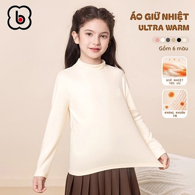 Áo giữ nhiệt bé gái BabyloveGO áo thu đông dài tay cao cổ lọ Ultra Warm co giãn, giữ nhiệt, giữ ấm cho bé