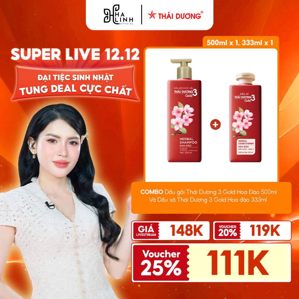   VHL X STD  COMBO Dầu gội Thái Dương 3 Gold Hoa Đào 500ml Và Dầu xả Thái Dương 3 Gold Hoa Đào 333ml - CB4 
