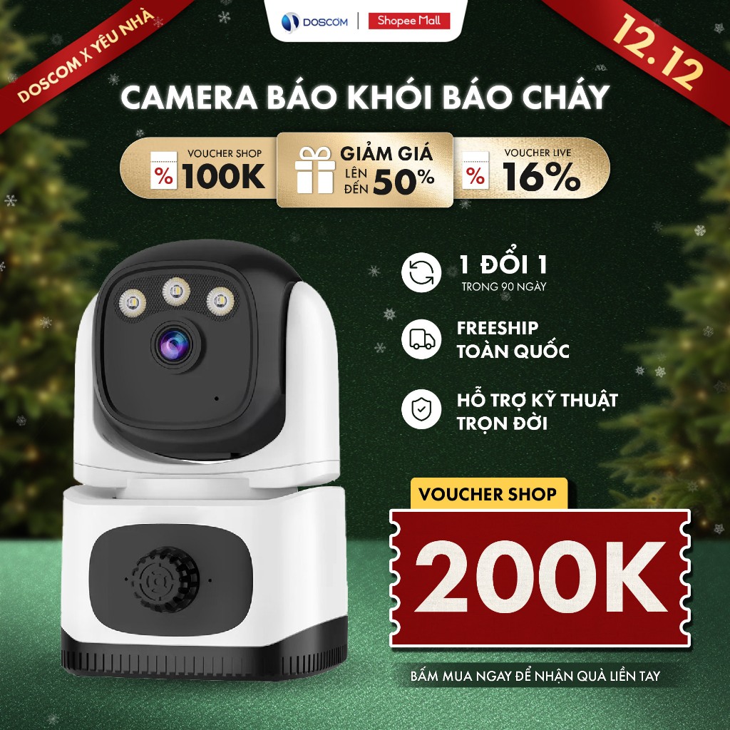 Camera AI chống trộm DOSCOM DA3.3, Camera wifi giám sát an ninh, có cảnh báo bằng âm thanh và đèn
