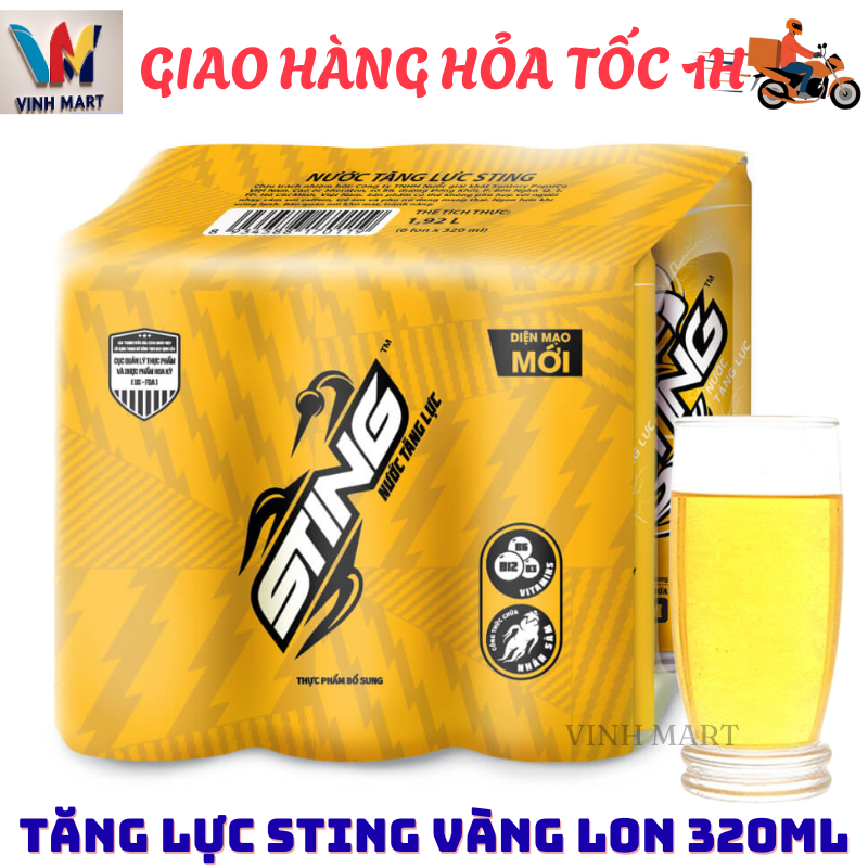 Tăng Lực Sting Vàng Nhân Sâm 1 Lốc 6 Lon 320 Ml
