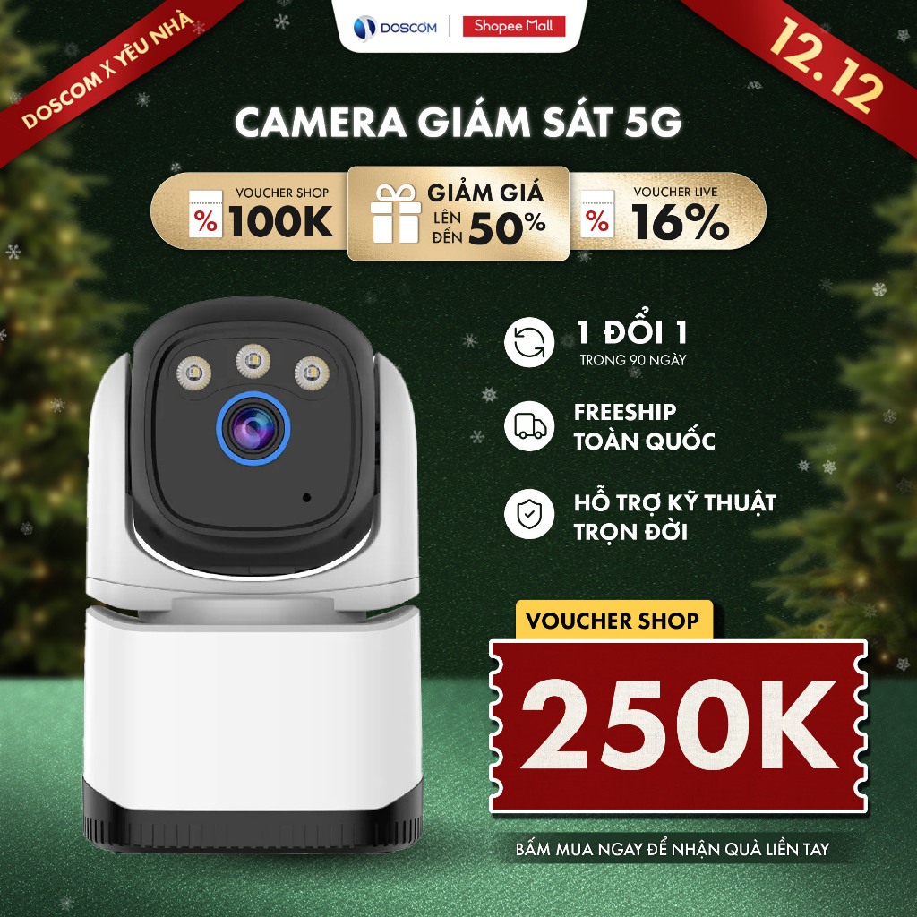 Camera wifi 5Ghz Doscom DA4 trong nhà 4MP độ phân giải 2K xoay 360°, Camera 5G thế hệ mới