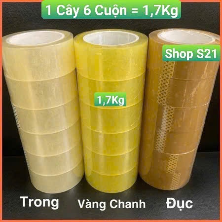 [1 Cây 6 Cuộn] Cây Băng Dính 1,7Kg Đóng Hàng Trong Suốt, Vàng Chanh, Vàng Đục .TTLV