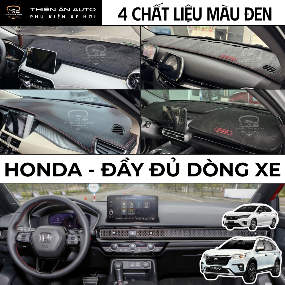 Thảm Taplo HONDA ACCORD, CITY, CIVIC, CRV, HRV, BRIO, BRV, JAZZ, ODYSSEY 4 Chất Liệu Màu Đen