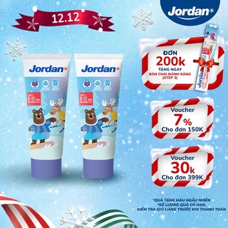  Bộ 2 Kem đánh răng Jordan cho trẻ em vị nho bước 2 dành cho bé 6-12 tuổi - 75g xuất xứ Na Uy 