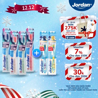  Bộ Gia Đình Jordan : 4 bàn chải người lớn Jordan Ultralite lông mềm + 2 bàn chải step 3 cho bé  6-12 tuổi  