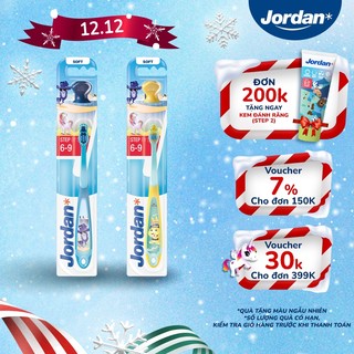  Bộ 2 Bàn chải đánh răng Jordan trẻ em lông tơ mềm bước 3  step 3  cho bé 6-9 tuổi xuất xứ Na Uy 