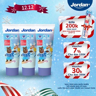  Bộ 3 Kem đánh răng Jordan cho trẻ em vị nho bước 2 cho bé 6-12 tuổi xuất xứ Na Uy 