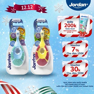  Bộ 2 Bàn chải đánh răng Jordan bước 1 cho bé 0-2 tuổi - Lông tơ mềm siêu mảnh bảo vệ nướu trẻ em xuất xứ Na Uy 