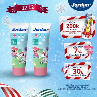 Bộ 2 Kem đánh răng Jordan cho trẻ em vị dâu bước 1 cho bé 0-5 tuổi xuất xứ Na Uy 