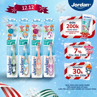  Bộ 4 Bàn chải đánh răng Jordan trẻ em lông tơ mềm bước 2  step 2  cho bé 3-5 tuổi xuất xứ Na Uy 