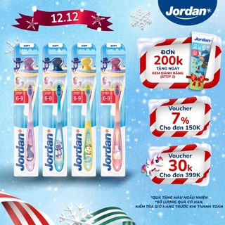  Bộ 4 Bàn chải đánh răng Jordan trẻ em lông tơ mềm bước 3 cho bé 6-9 tuổi xuất xứ Na Uy 