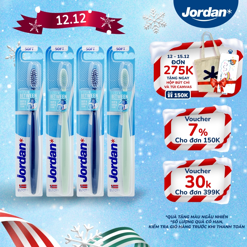  Bộ 4 Bàn chải đánh răng Jordan Clean Between lông siêu mềm 0.01 bảo vệ nướu nhạy cảm xuất xứ Na Uy 