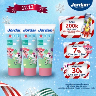  Bộ 3 Kem đánh răng Jordan cho trẻ em vị dâu bước 1 cho bé 0-5 tuổi - 75g xuất xứ Na Uy 