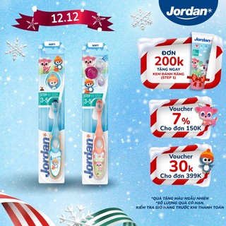  Bộ 2 Bàn chải đánh răng Jordan trẻ em lông tơ mềm bước 2 cho bé 3-5 tuổi xuất xứ Na Uy 