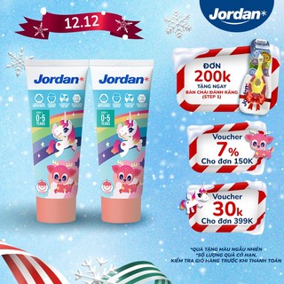  Bộ 2 Kem đánh răng Jordan cho trẻ em vị vải Bước 1 cho bé 0-5 tuổi - 75g xuất xứ Na Uy 