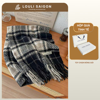  Khăn len quàng cổ nam nữ cashmere LOULI SAIGON khăn choàng len dệt kim sọc bản to phong cách Hàn Quốc K03 