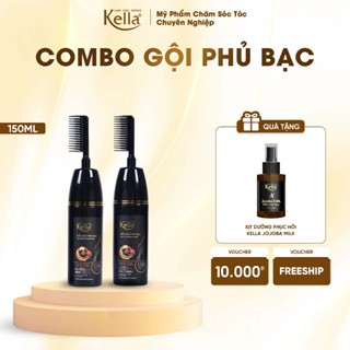  Combo 2 dầu gội phủ bạc Kella nhuộm tóc tại nhà chiết xuất thảo dược không hại da đầu màu đen nâu tự nhiên  150ML x 2  