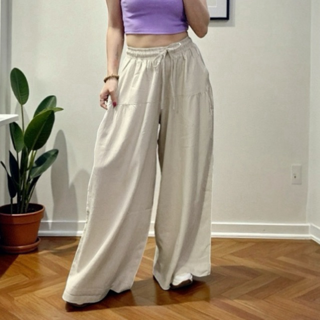 Quần linen ống rộng 39cm - lưng thun dây rút - Chất linen stock mõi màu một mình vải