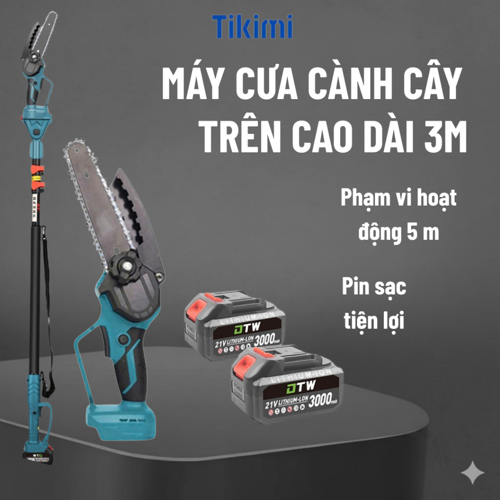 Cưa cành cây trên cao , Máy cưa cành cao 3m DTW động cơ lõi đồng dùng pin C96-1