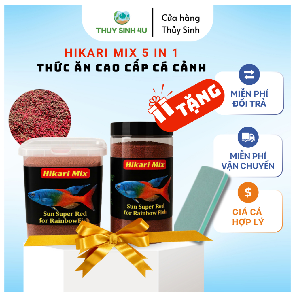 Thức Ăn Cám Hikari Mix 5in1 Super Red Cao Cấp, Kích size, Kích màu, Hỗ trợ tiêu hóa