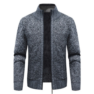  Áo len cho nam lót lông dày ấm áo khoác len cho nam cổ đứng có khóa kéo sang trọng 