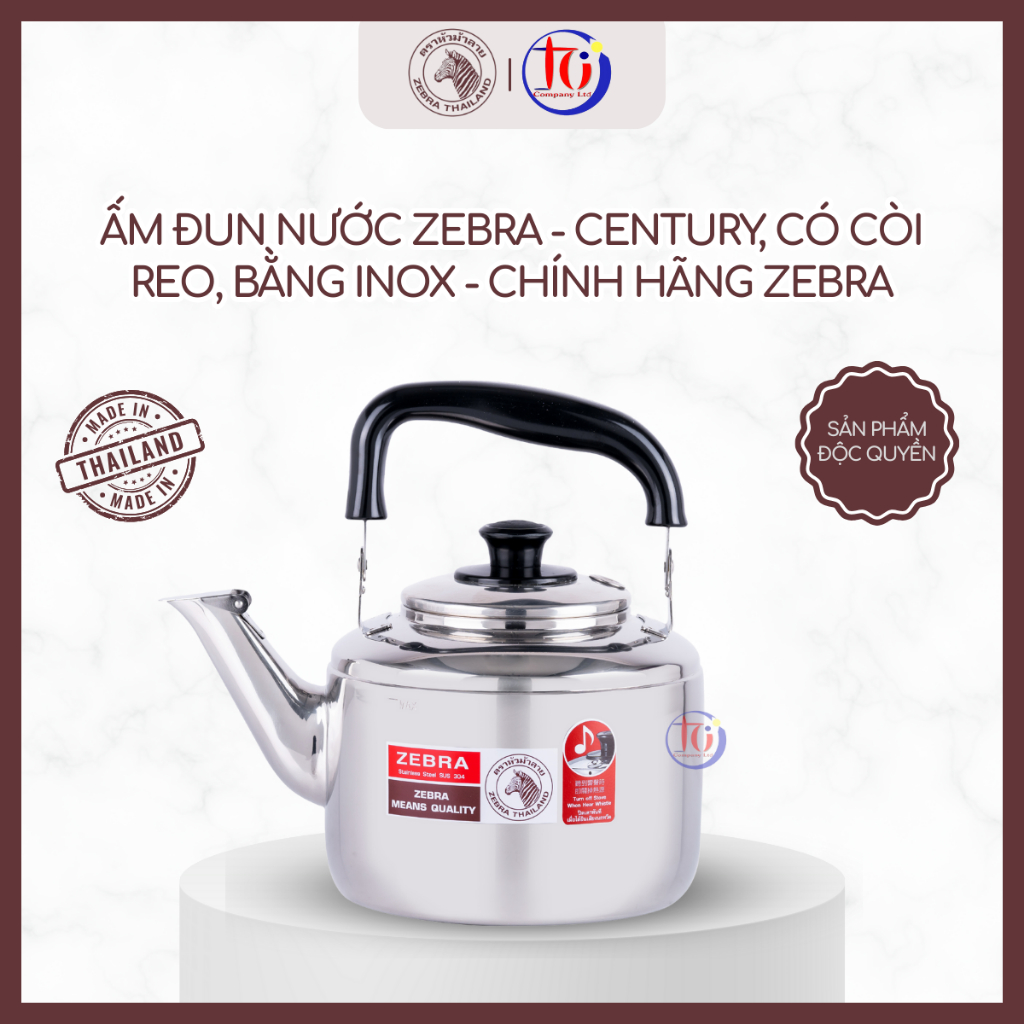 Ấm Đun Nước Zebra - Century, Có Còi Reo, Bằng Inox - Chính Hãng Zebra