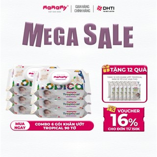  Khăn ướt cao cấp cho bé Mamamy Tropical 90tờ tặng gói mini 10 tờ 100% sợi tự nhiên và rayon ngừa hăm mềm dai sạch cực 