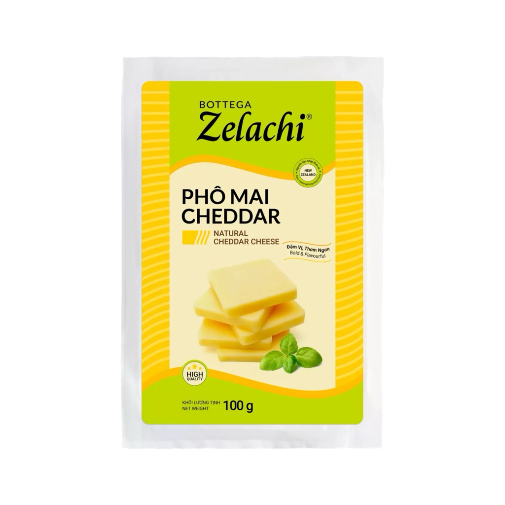 Phô Mai Cheddar Bottega Zelachi 100g – Cheddar Cheese New Zealand, Phô Mai Tự Nhiên, Topping Pizza &