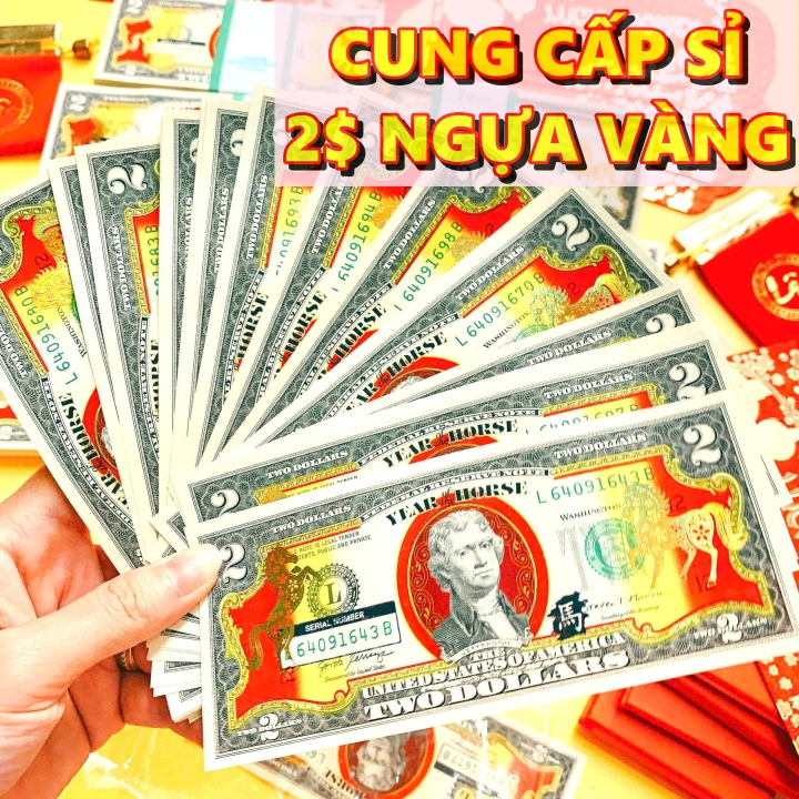 Sỉ Tiền 2USD Mạ Vàng Con Ngựa 2026 - Tiền Lì Xì Tết Bính Ngọ