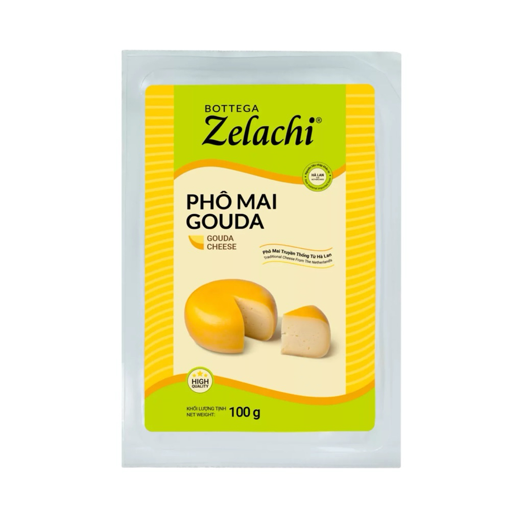 Phô Mai Gouda Bottega Zelachi 100g – Gouda Cheese Hà Lan 48% Béo, Ăn Vặt, Nấu Súp, Kẹp Bánh Mì