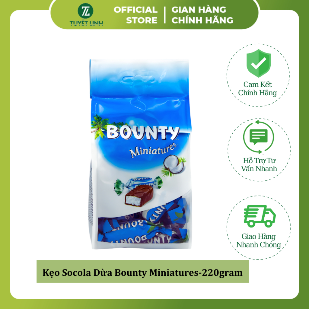 Kẹo Socola Dừa Bounty Miniatures 220g – Socola Sữa Nhân Dừa Thơm Ngon, Hàng Nhập Khẩu
