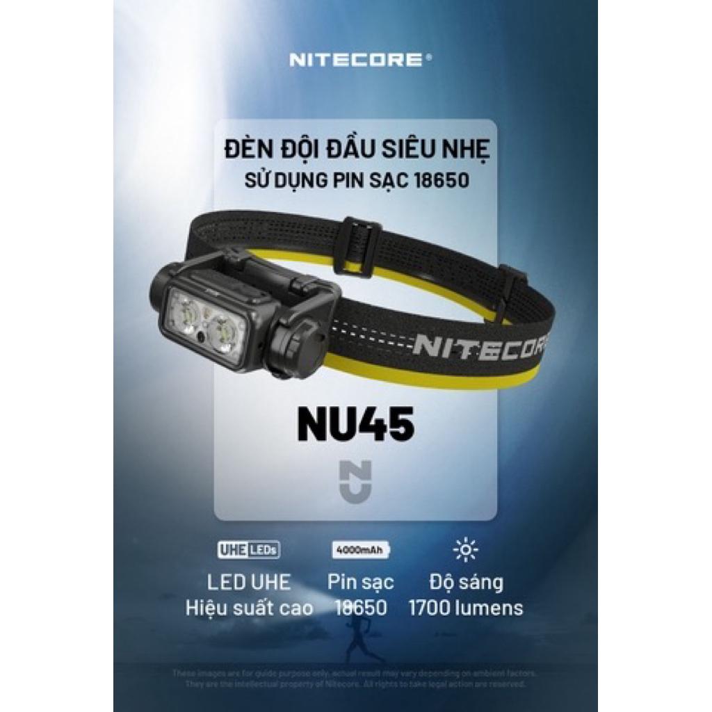 Đèn đội đầu NITECORE NU45 sáng 1700lm chiếu xa 172m pin 18650 4000mAh nhẹ 126gr chuyên cho chạy trai