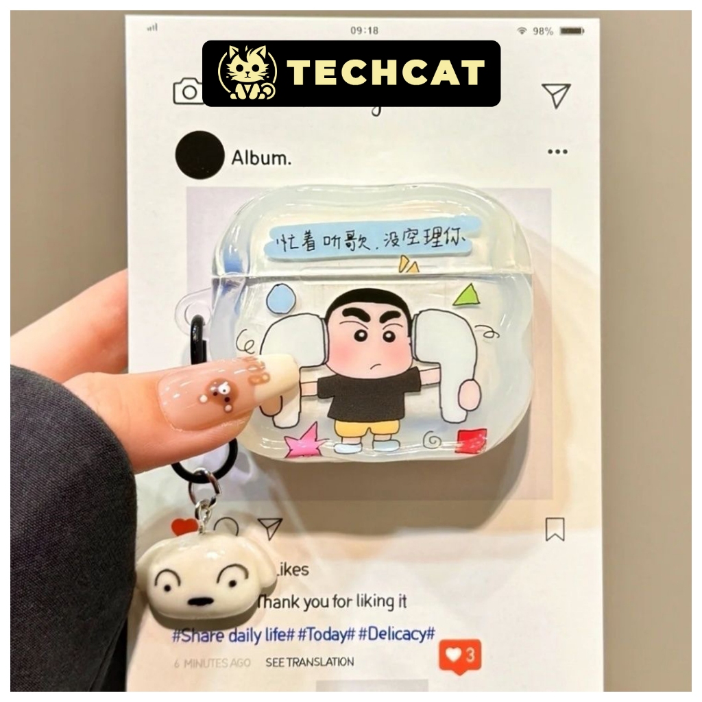 Ốp Airpod 2 3 4 Pro 2 Pro 3 Shin Chan Trong Suốt Dễ Thương Case TPU Bảo Vệ Kèm Móc Treo Shin