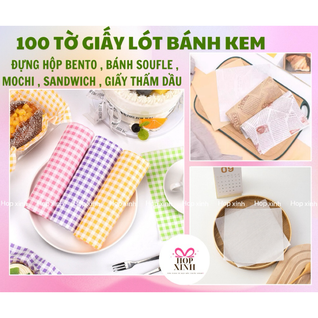 100 Giấy Lót Hộp Bento , Bánh Soufle , Mochi , Sanwich , Giấy Thấm Dầu
