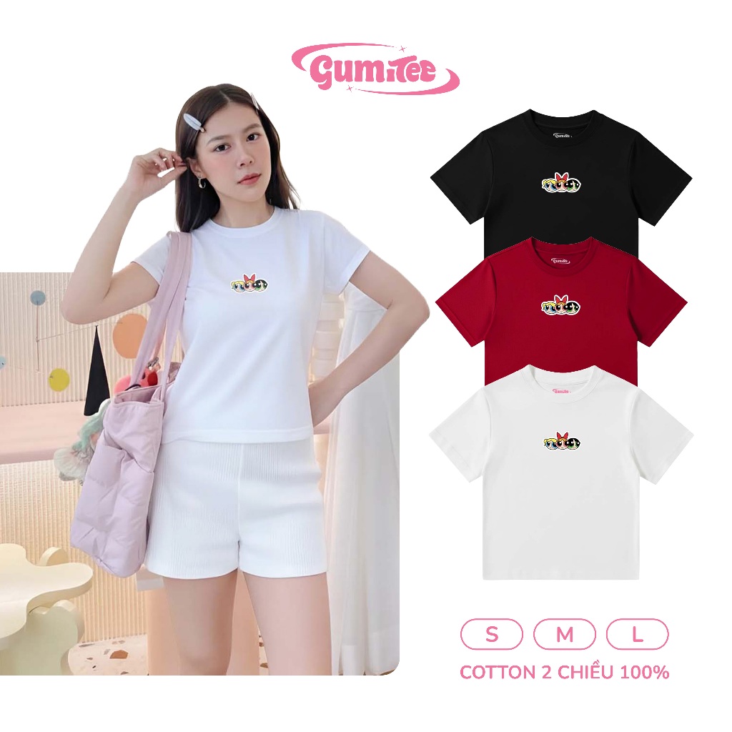 Áo babytee nữ GUMITEE “HEAD POWERPUFF GIRLS” GM23 dáng suông cotton tay ngắn