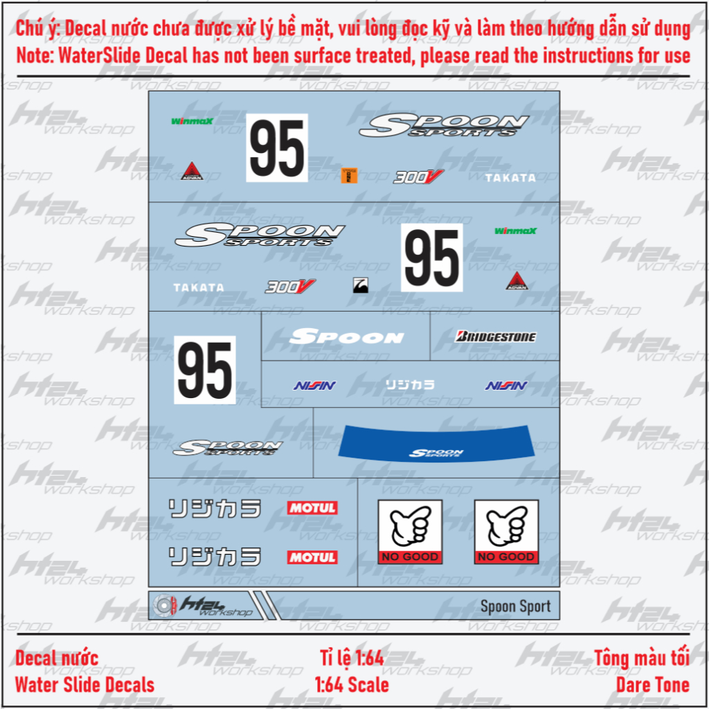 HT24Workshop - Decal nước Spoon Sport wrap cho xe mô hình 1:64 (DARK TONE)