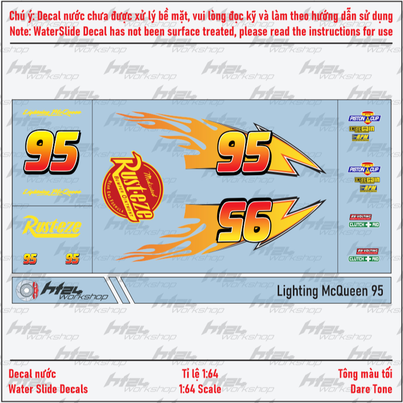 HT24workshop - Decal nước Light.ing McQueen 95 cho xe mô hình 1:64 (DARK TONE)