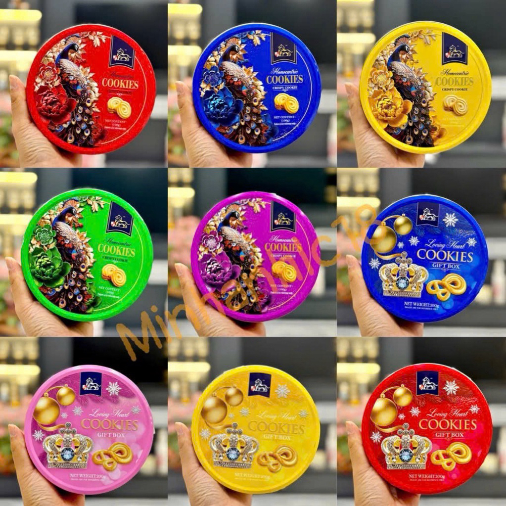 Bánh Quy hộp sắt 2026 hình công, bánh quy khổng tước, bánh quy vương miện 120g