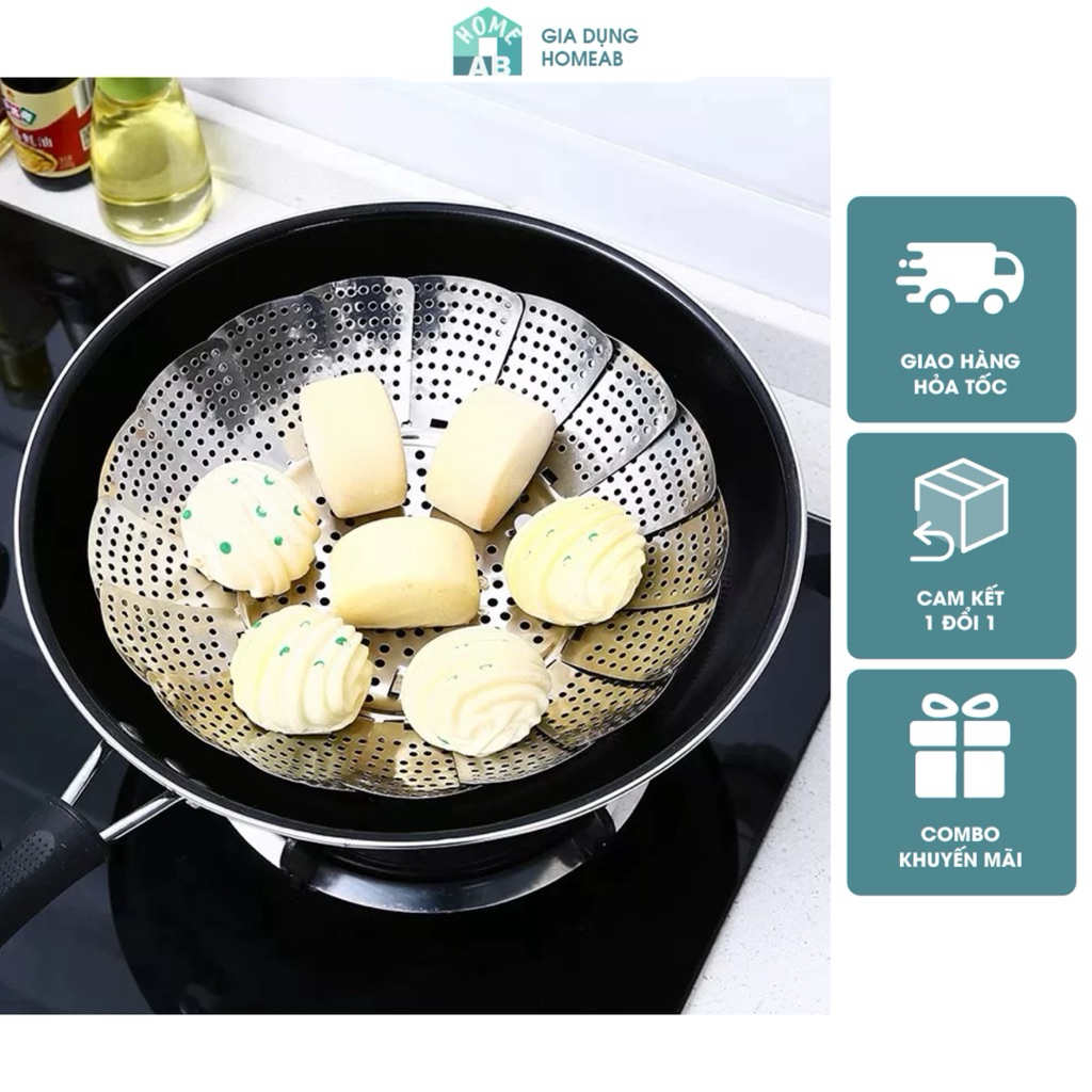 Vỉ hấp inox 3 chân có lỗ thoát hơi-Vỉ hấp thực phẩm gấp gọn, tiện lợi dùng cho nồi thường và nồi hấp