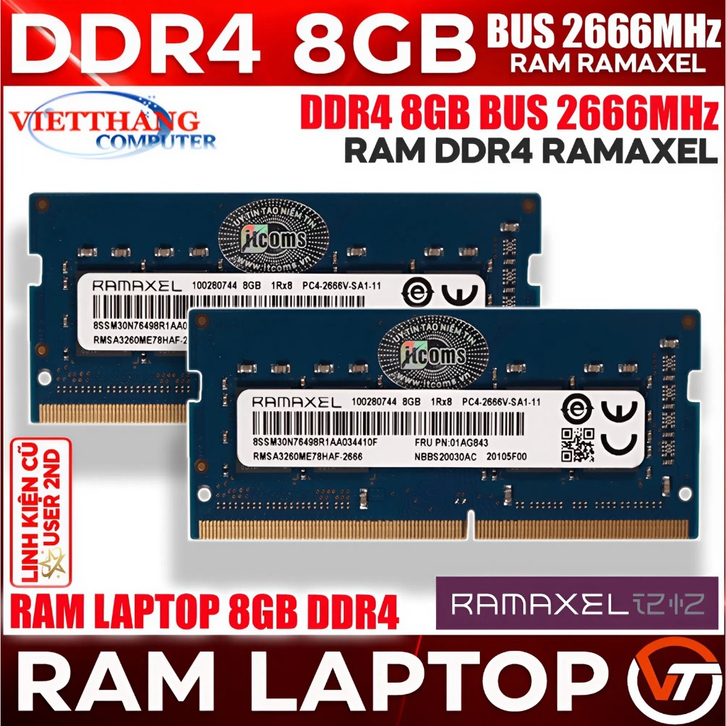 Ram Máy Tính Laptop Ramaxel 8GB DDR4 Bus 2666 Mhz Dùng cho Laptop Tháo máy còn đẹp ( Cũ - 2nd )