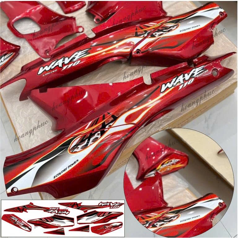 Tem Rời Wave 110 Mẫu Lửa – Tem Xe Wave 110 Đỏ Trắng – Decal Dán Xe Chống Trầy Bền Màu