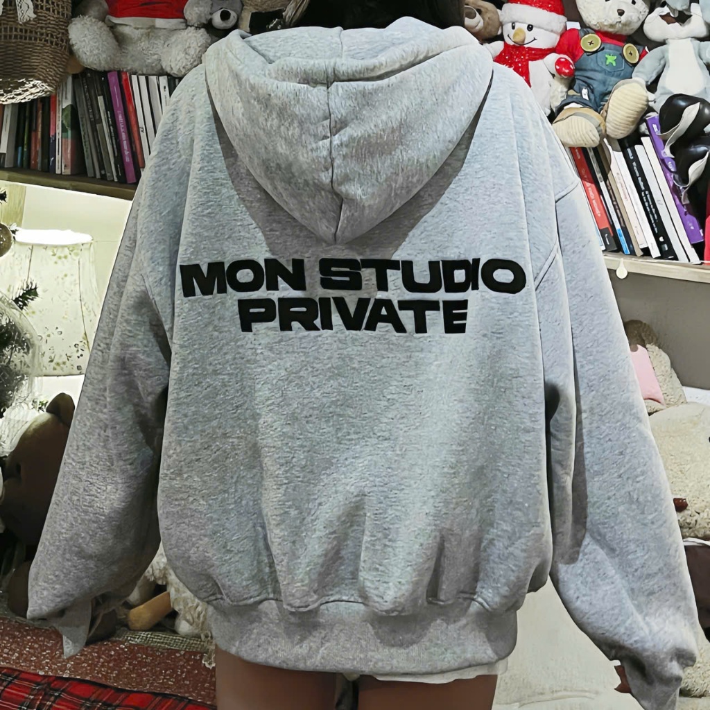 [ NỈ BÔNG KHÔNG XÙ ] Mon Studio – Áo Khoác Nỉ Hoodie Zip Boxy MON STUDIO PRIVATE Chống Nắng,Có Túi Trong , Form Rộng. | BigBuy360 - bigbuy360.vn